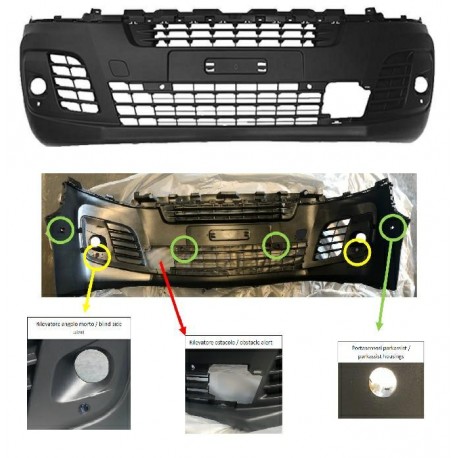 Paraurti anteriore con fori fendinebbia park distance control e park assist e rilevamento ostacoli