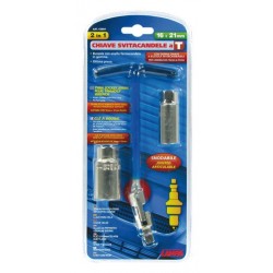 Chiave svitacandele snodabile con doppia bussola 16+21 mm