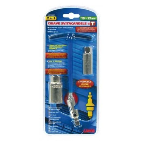 Chiave svitacandele snodabile con doppia bussola 16+21 mm