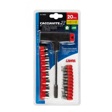 Cacciavite a T con 9 chiavi a bussol e 11 inserti