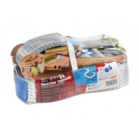 Nastro tensore con cricchetto Gancio sponda 9 m max 5.000 Kg