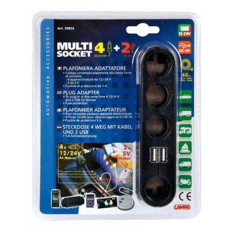 Multi Socket 4+2 presa corrente quadrupla con USB 12/24V