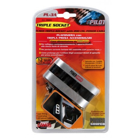 Presa corrente tripla con prolunga 12/24V