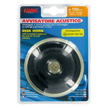 Avvisatore acustico diametro 100 mm 12V Tono alto