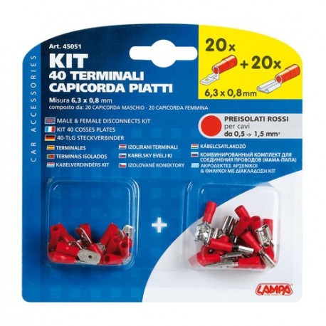 Kit 40 terminali capicorda piatti rosso