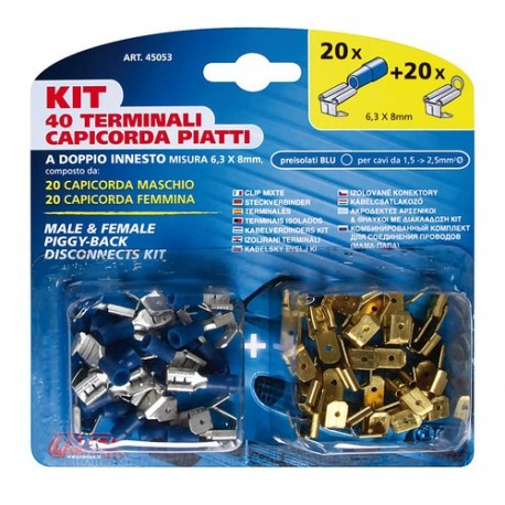 Kit 40 terminali capicorda piatti a doppio innesto blu