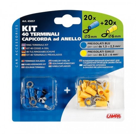 Kit 40 terminali capicorda ad anello giallo/blu