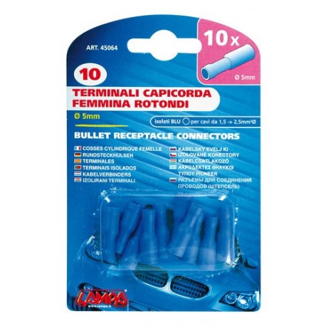 10 terminali capicorda femmina rotondi blu