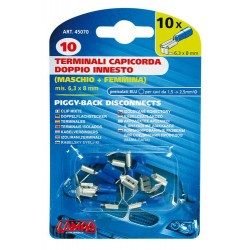 10 terminali capicorda doppio innesto maschio+femmina blu