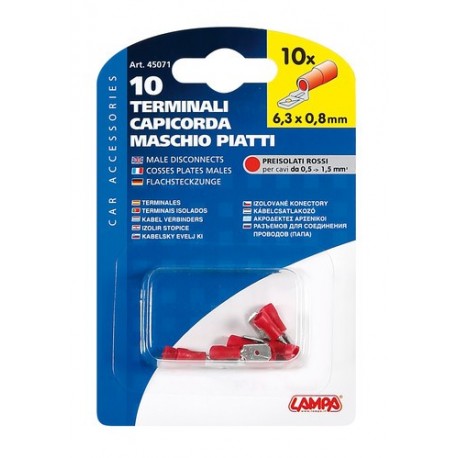 10 terminali capicorda maschio piatti rosso