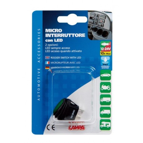 Micro interruttore impermeabile con led 12/24V verde