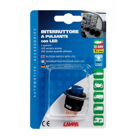 Interruttore a pulsante con led 12/24V blu