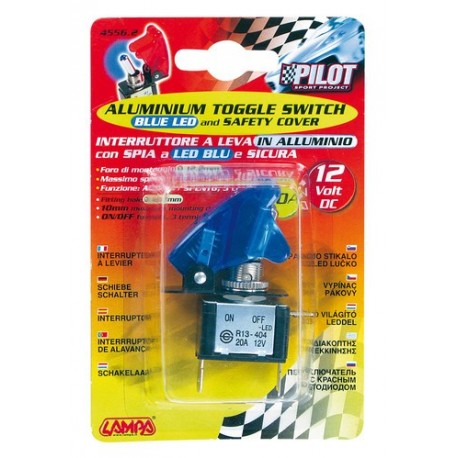 Interruttore a leva con sicura 12V blu 20A