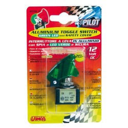 Interruttore a leva con sicura 12V verde 20A