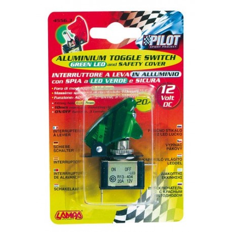 Interruttore a leva con sicura 12V verde 20A
