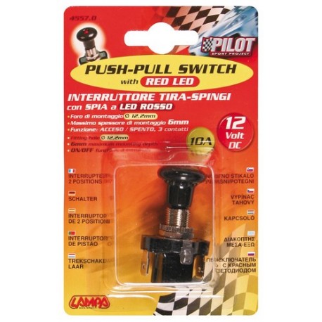 Interruttore tira/spingi a led 12V rosso 10A