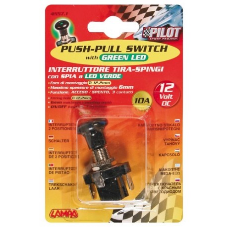 Interruttore tira/spingi a led 12V verde 10A