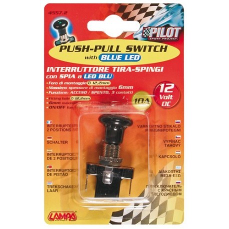 Interruttore tira/spingi a led 12V blu 10A