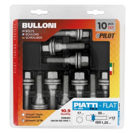 Set 10 bulloni lunghi piatti con rondella PR0
