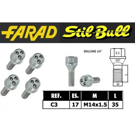 Farad Stil Bull Bulloni antifurto con 2 chiavi cod C3